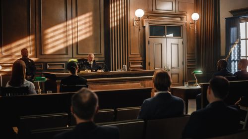 Judge and Public seated in Court Room concept.